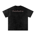 Black shirt  gray and red text penisland baggy t