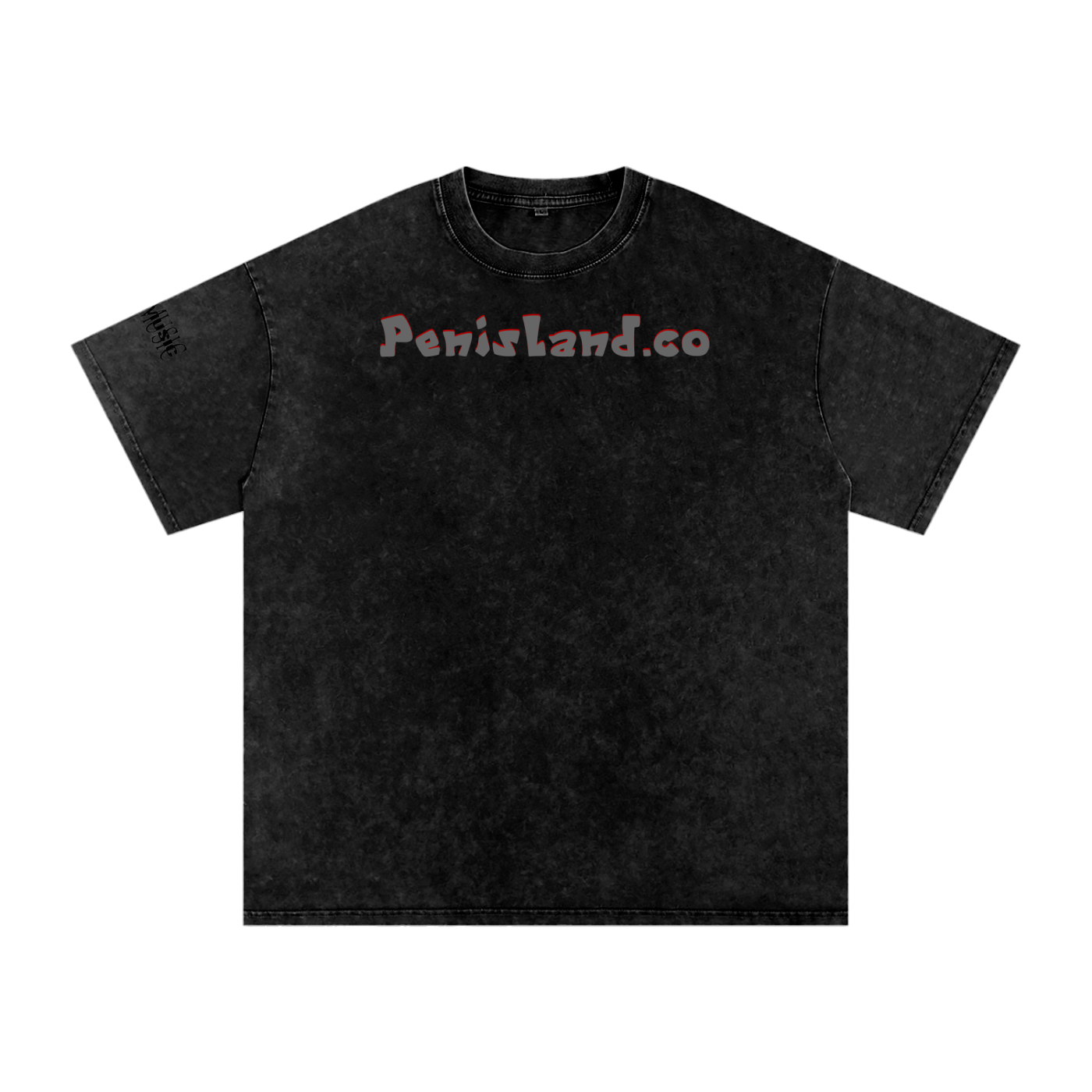 Black shirt  gray and red text penisland baggy t